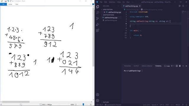 How to get the sum of 2 large numbers represented as 2 strings | C++ смотреть онлайн