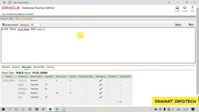 How To Drop Column in Table ? |Alter Table | Oracle_10g | SAWANT INFOTECH ❤️ смотреть онлайн