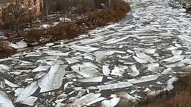 Опасные игры .Река Вологда, вид на Речной вокзал (29.03.2023 в 18:45) смотреть онлайн