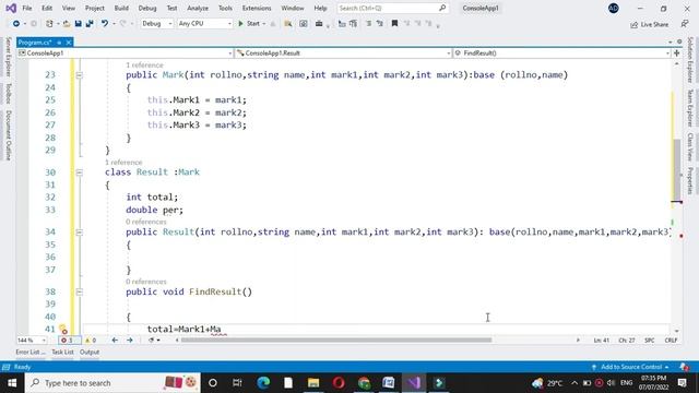 Program to calculate Student Total and percentage of Marks using Inheritance with C# смотреть онлайн