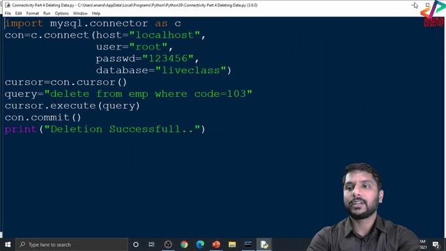 Deleting MySQL Data Thorough Python Code | Python MySQL Connectivity | In Hindi смотреть онлайн