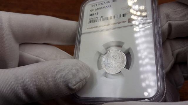 NAJRZADSZA MONETA PRL. 10 groszy 1973 aluminium BEZ ZNAKU mennicy NGC MS65 | Aukcja 26 Niemczyk смотреть онлайн