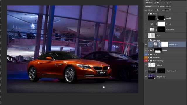 BMW Z4 Postproduction In Photoshop, How To Light A Car
