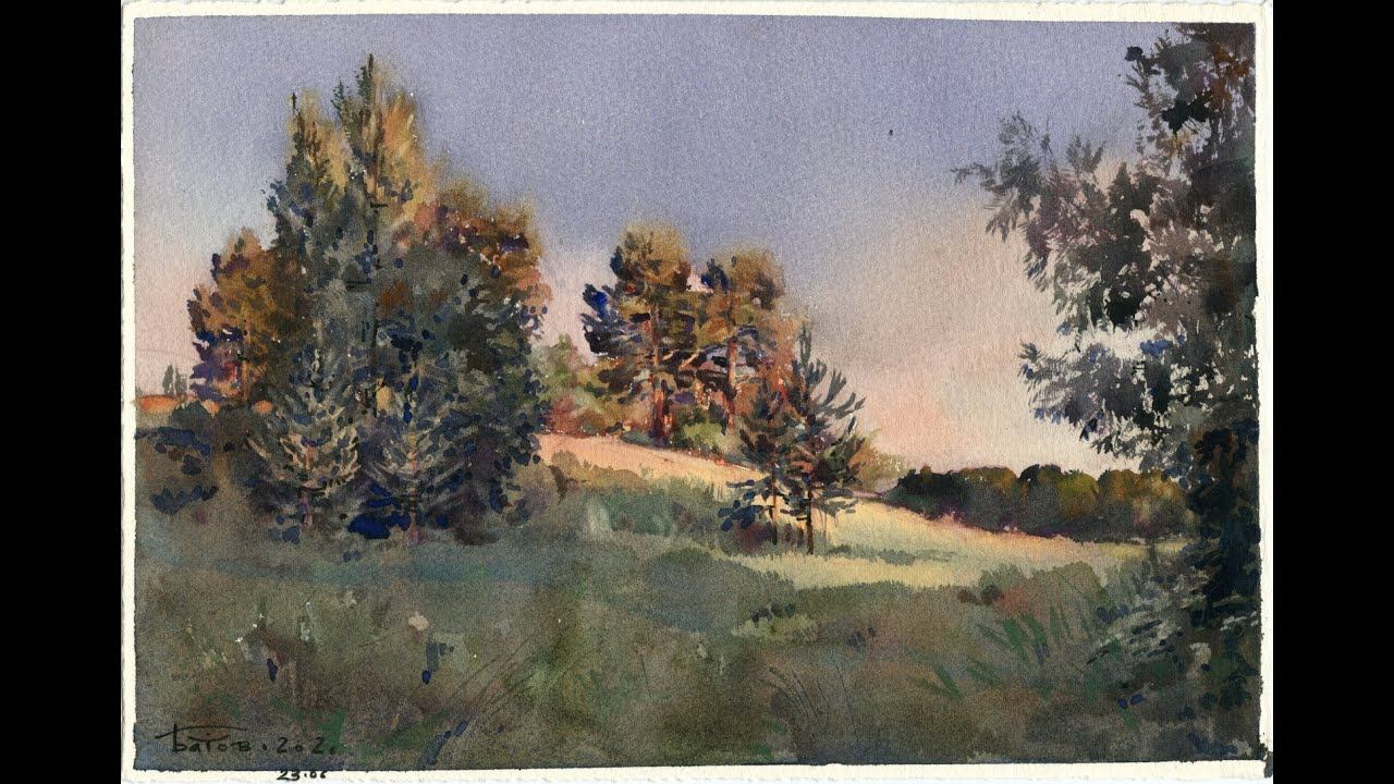20200623 Паршино. Акварельный этюд. Summer watercolor plein air. смотреть онлайн