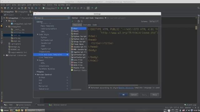 Настройка PyCharm - редактирование шаблонов новых файлов
