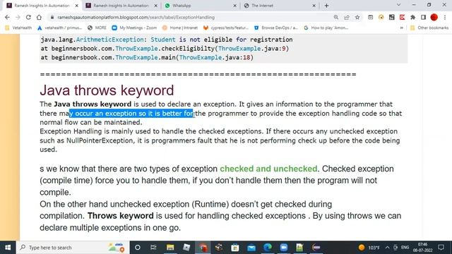 CoreJava ExceptionHandling ThrowThrowsTheory Recording July20220708 смотреть онлайн