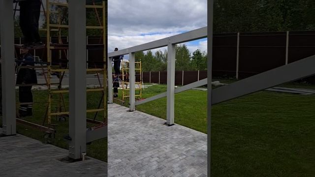 Навес из бруса. монолитный поликарбонат Plastnaves.ru