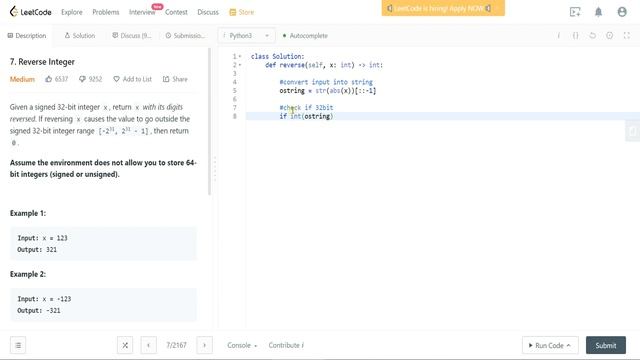 LeetCode 7. Reverse Integer Python Medium Algorithm смотреть онлайн