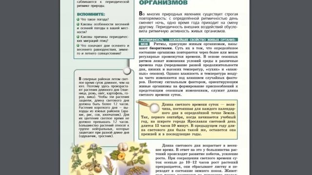 Биология (Л.Н.Сухорукова) 5-6к §53 Сезонные изменения в природе и жизнедеятельности организмов смотреть онлайн