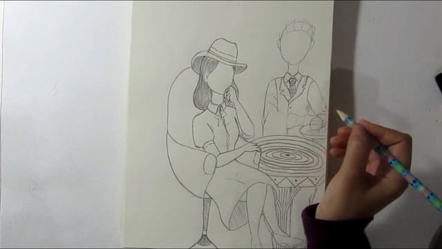 Pencil sketch: drawing a girl and a waitress in a restaurant смотреть онлайн