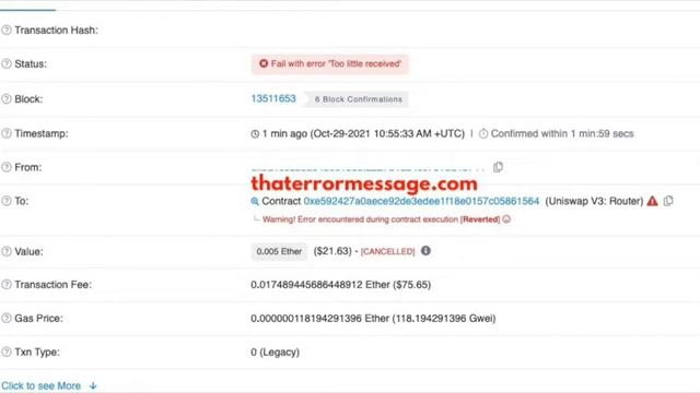 Fail with error 'Too little received' (Uniswap) смотреть онлайн