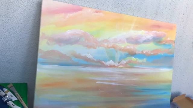 Interior painting "Peach Sunset" with gold leaf / Интерьерная картина "Персиковый закат" с поталью смотреть онлайн
