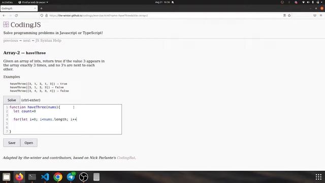 CodingJs (Codingbat) Array-2 --haveThree Javascript solution смотреть онлайн