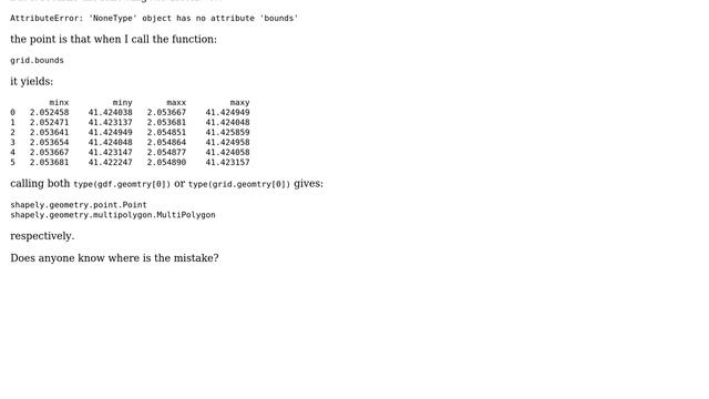 GIS: AttributeError: 'NoneType' object has no attribute 'bounds' смотреть онлайн