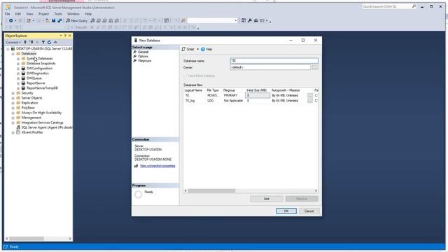 Работа с MS SQL Server Management Studio. Создание новой базы данных. смотреть онлайн