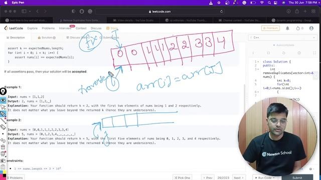 Remove Duplicates from Sorted Array | Leetcode | Interview problem | Newton School смотреть онлайн