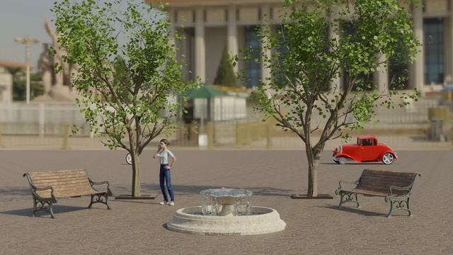 Анимация в 3d Blender. Фонтан в городе. смотреть онлайн