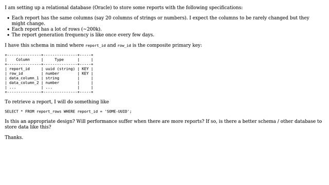 Databases: Storing reports with a lot of rows in relational database (Oracle) смотреть онлайн