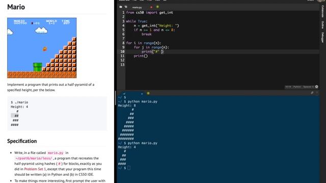 CS50 Mario Python Problem Set 6 (pset6) Walkthrough (Step by Step) смотреть онлайн