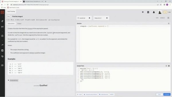 Codewars 8 kyu Find the Integral JavaScript