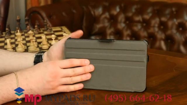 Фирменный чехол для Samsung Galaxy Tab 4 8.0 дюймов черный кожаный "Deluxe" смотреть онлайн