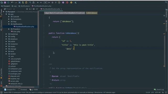 laravel 5.4 notification channels Database notification lesson 1
