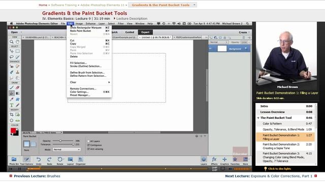 "Gradients & the Paint Bucket Tools" | Adobe Photoshop Elements 11 with Educator.com смотреть онлайн