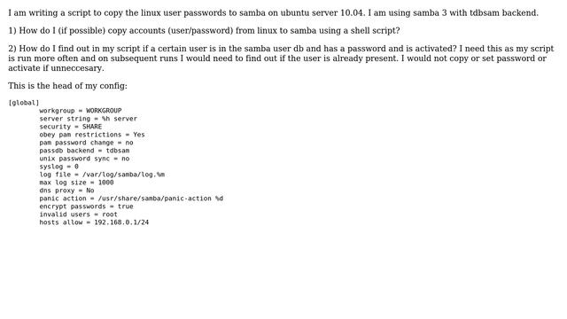 Samba: how to copy /etc/passwd to samba passwords on new versions of ubuntu server смотреть онлайн