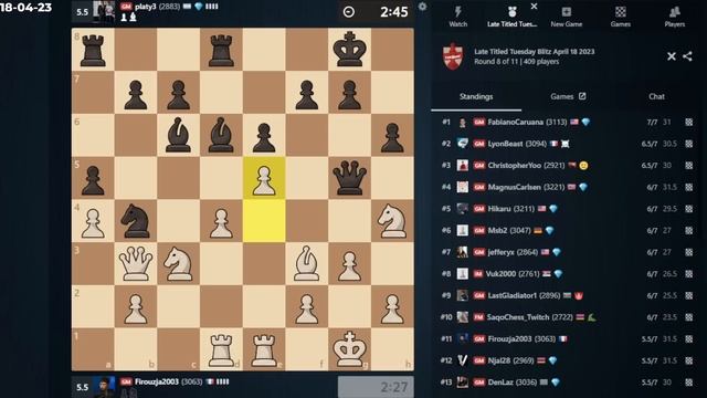 Titled Tuesday LATE | Alireza Firouzja | 18/04/23 | chesscom | LIVE GAMES смотреть онлайн