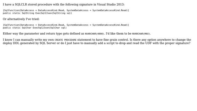 Databases: Getting Visual Studio to deploy a UDF to Return NVARCHAR(MAX) смотреть онлайн
