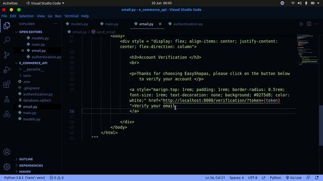 E-commerce API With FastAPI | Sending Verification Emails | FastAPI-Mail