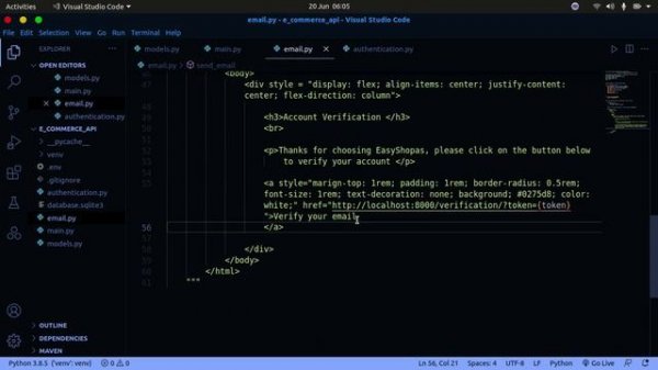 E-commerce API with FastAPI | Sending Verification Emails | FastAPI-Mail