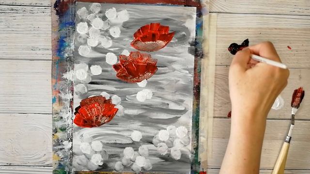 МАКИ. Интерьерная картина акрилом. Как легко нарисовать цветы. смотреть онлайн