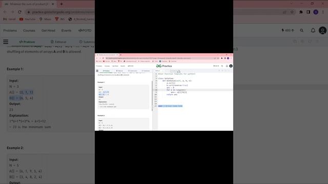 Minimize the Sum of Product | Array | GFG | Python смотреть онлайн