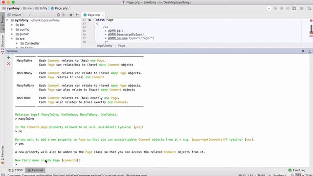 Пример создания сущности со связью ManyToOne и OneToMany в Symfony смотреть онлайн