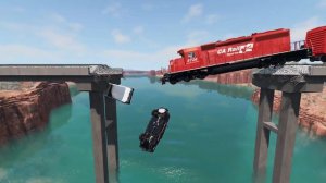 Крушение поездов на сломанном мосту. BeamNG Best moments №12