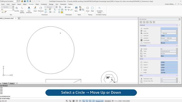 Create Radius Dimension for a Circle at an Angle From Toolbar смотреть онлайн