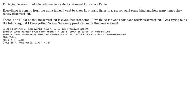 Trying to Count Multiple Columns SQL смотреть онлайн