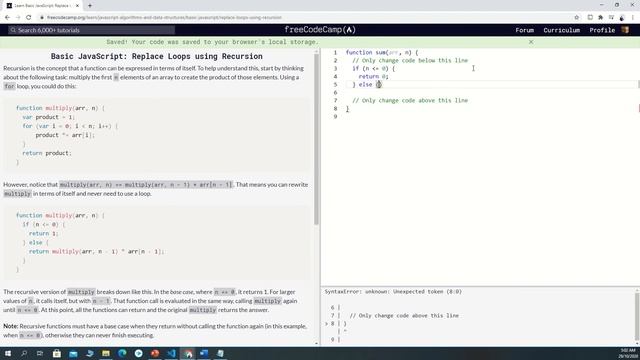 Basic JavaScript Replace Loops using Recursion 101/111FreeCodeCamp смотреть онлайн