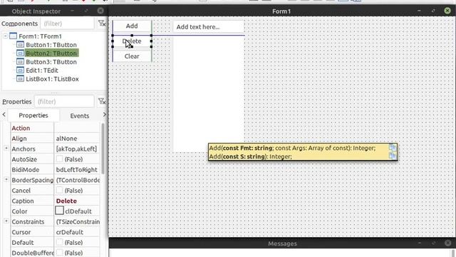 How to create a simple ListBox with Add, Delete & Clear button on Lazarus & Delphi. смотреть онлайн