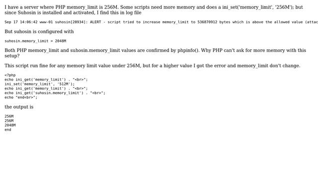 DevOps & SysAdmins: Suhosin.memory_limit does not allow PHP to use more memory смотреть онлайн