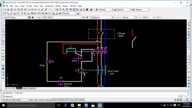 DOL starter power & Control Diagram in AUTOCAD смотреть онлайн