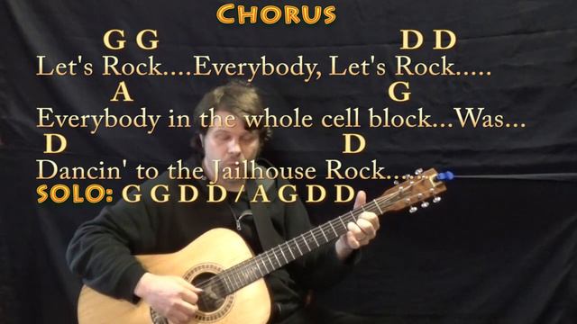 Jailhouse Rock (Elvis) Fingerstyle Guitar Cover Lesson in D with Chords/Lyrics смотреть онлайн