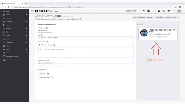 Oracle Responsys - Web Push Message Designer смотреть онлайн