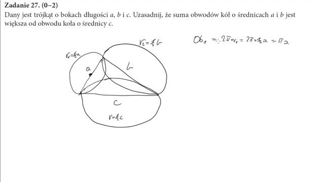 27 Dany jest trójkąt o bokach długości a, b i c Uzasadnij, że suma obwodów kół o średnicach a i b смотреть онлайн