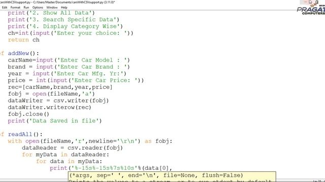 Python CSV Files - Menu Driven Project using CSV Files (Cars Project) смотреть онлайн