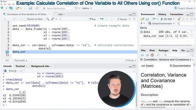 Get Correlation of One Variable to All Others in R (Example) | Data Frame & Matrix | cor() Function смотреть онлайн
