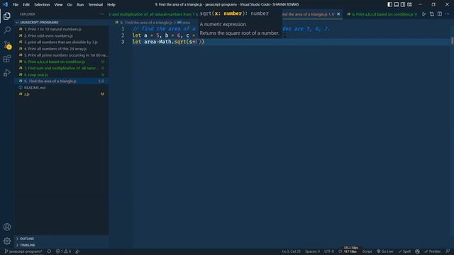 Find the area of a triangle #tezprogrammer #javascript смотреть онлайн