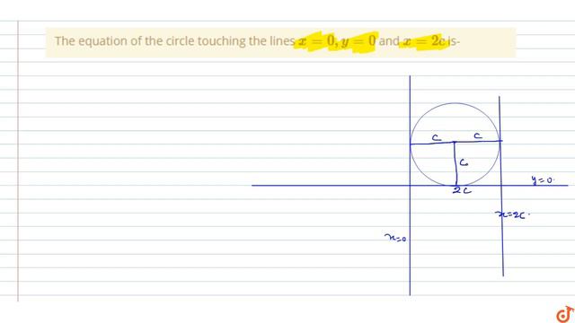 The equation of the circle touching the lines `x = 0, y=0` and `x= 2c` is- смотреть онлайн