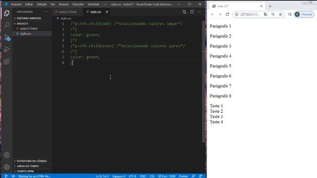 VsCode - Nth Child, [P], [Div], Selecionando, Par, Impar, após o valor secionado, HTML e CSS (#137) смотреть онлайн